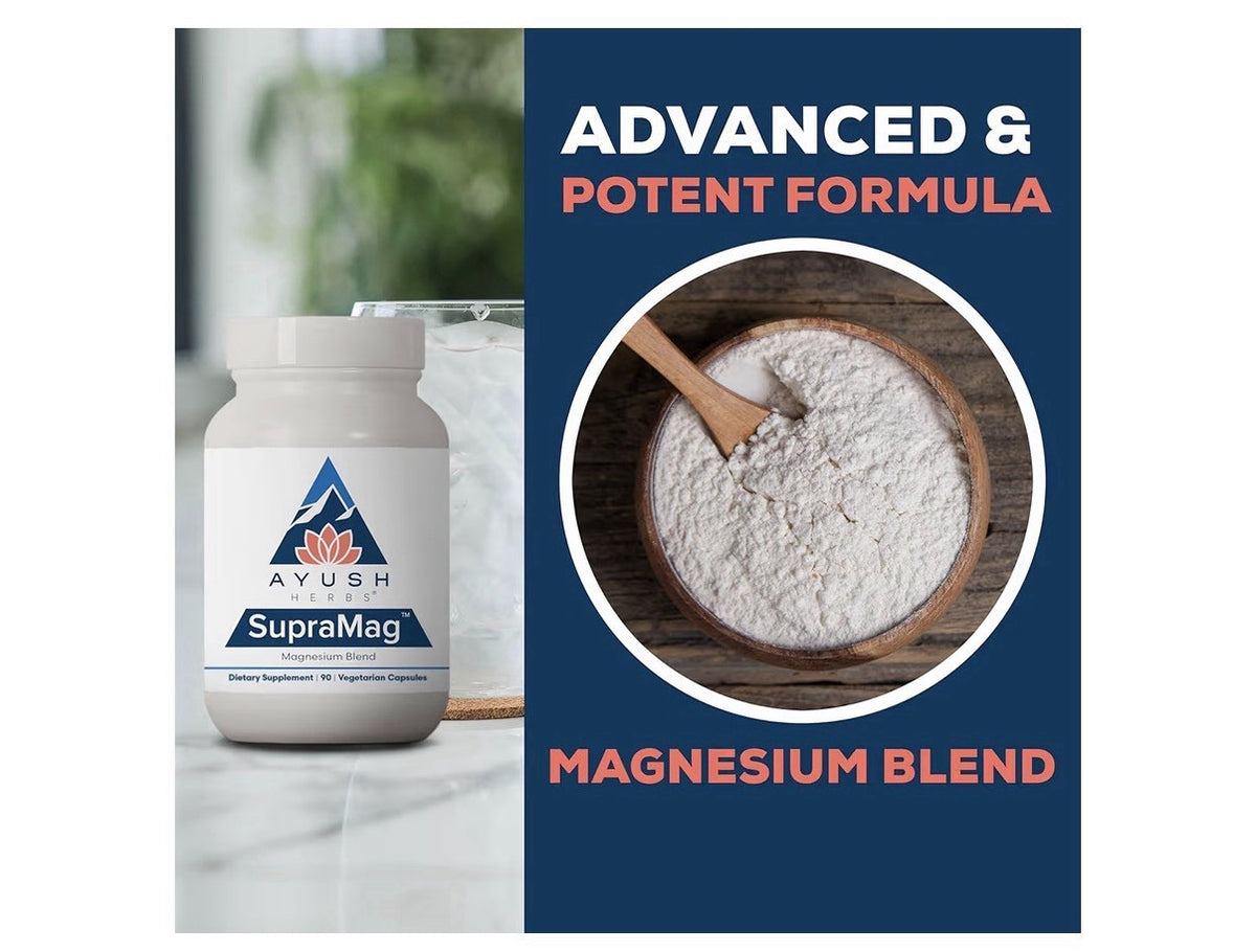 Ayush Herbs SupraMag Magnesium Blend Supplement Sleep Energy Brain Health 90caps