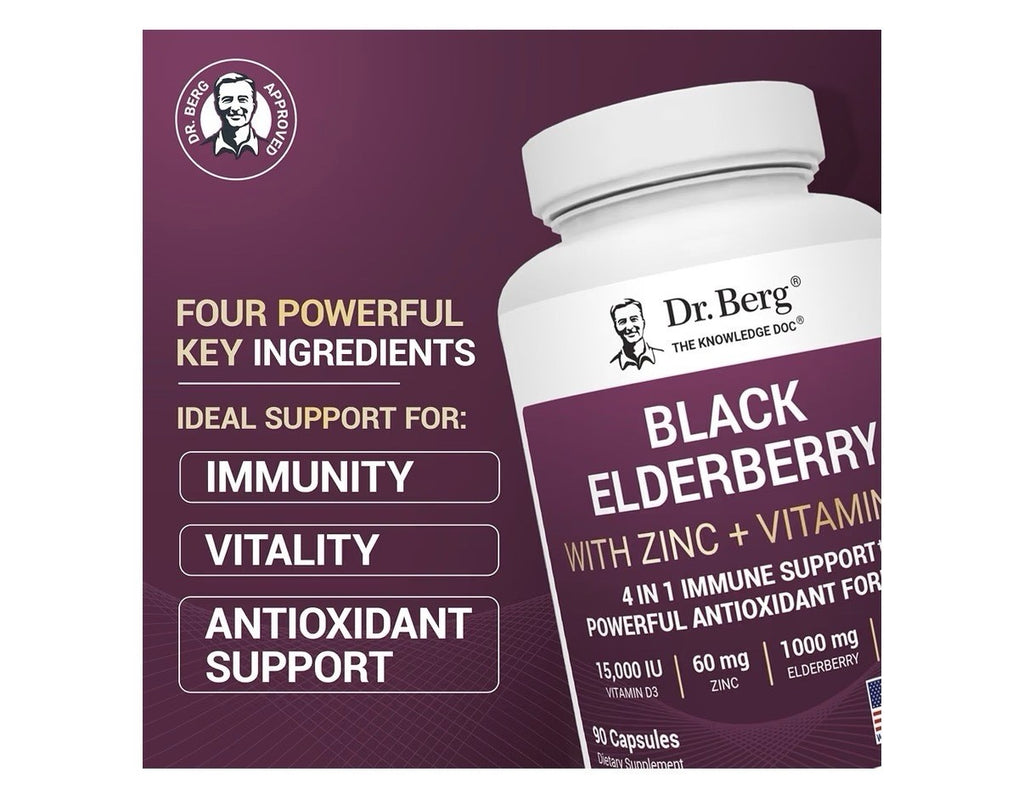 Dr. Berg Black Elderberry With Zinc Vitamin D3 Immune Support Antioxidant 90Caps