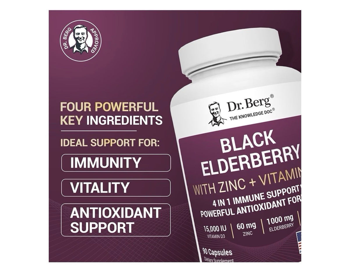 Dr. Berg Black Elderberry With Zinc Vitamin D3 Immune Support Antioxidant 90Caps