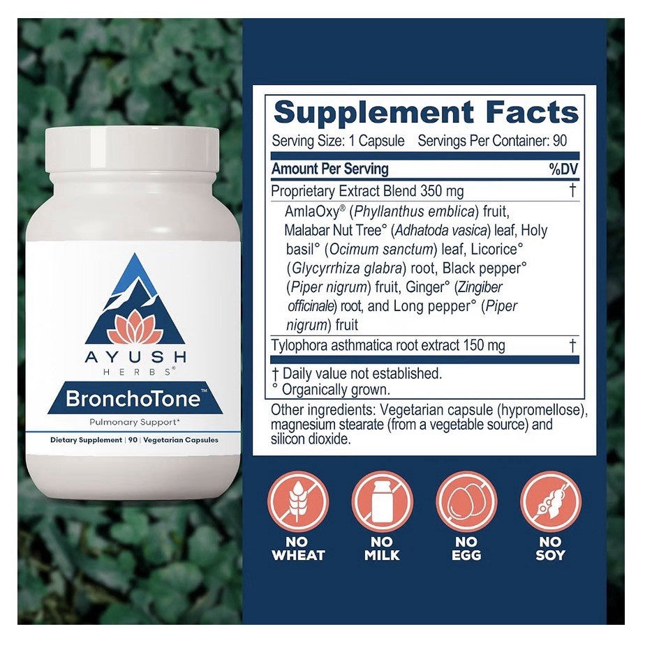 Ayush Herbs Bronchotone Pulmonary Support Bronchial Support For Women &Men 90cap