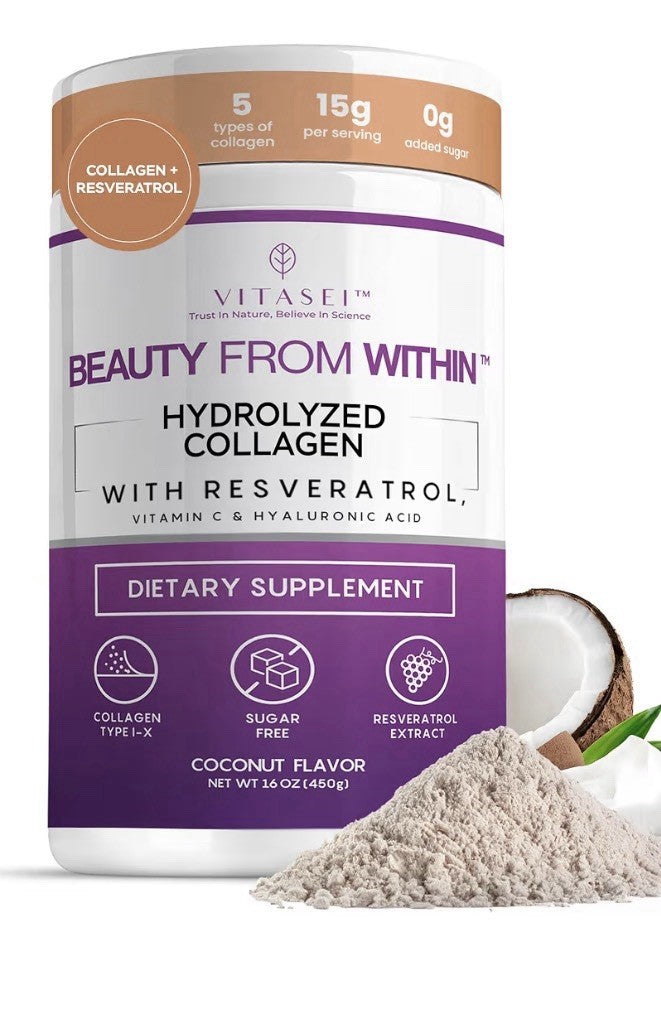 VITASEI Beauty From Within Hydrolyzed Collagen Peptide Powder Coconut Flavor 1LB
