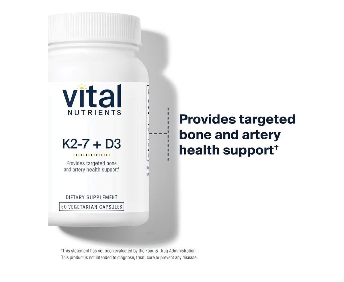 Vital Nutrients Vitamin K2-7 + D3 Vitamin D3 K2 K7 Bone Artery Health 60capsules