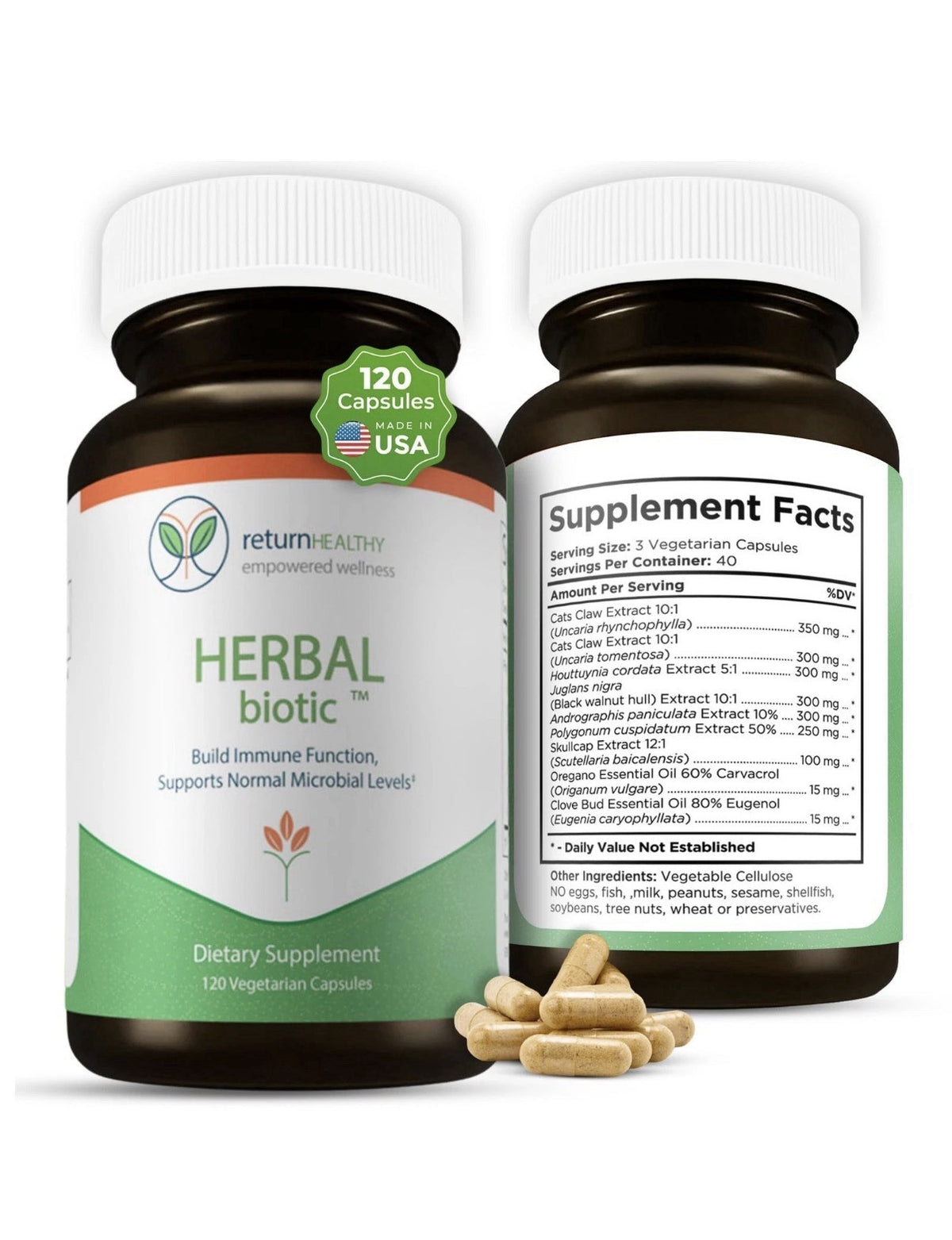 Return Healthy Herbal Biotic Immune Support Microbial Levels Support 120 Capsule