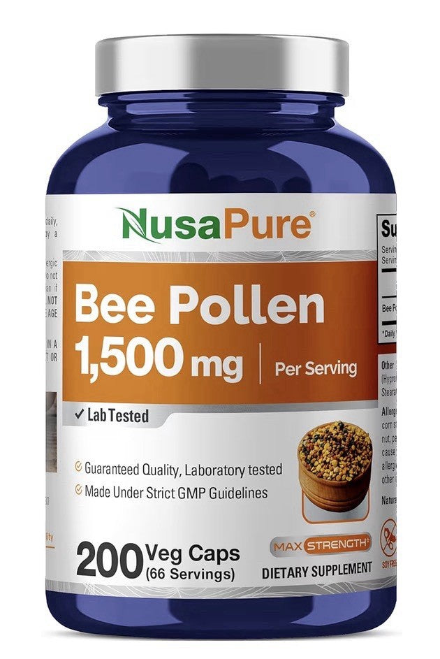 NusaPure Bee Pollen 1500mg 200 Veg Capsules 66 Servings