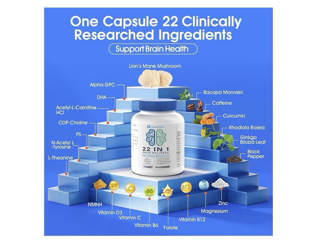 Tzaxyan Pure Brain Wellness for Memory Focus Clarity Cognitive Improvement 90cap
