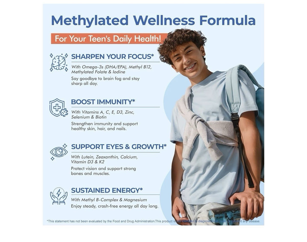 NEVISS Methylated Multivitamin Teen Boys & Girls 4-19 Whole Body Health 60 Gummy