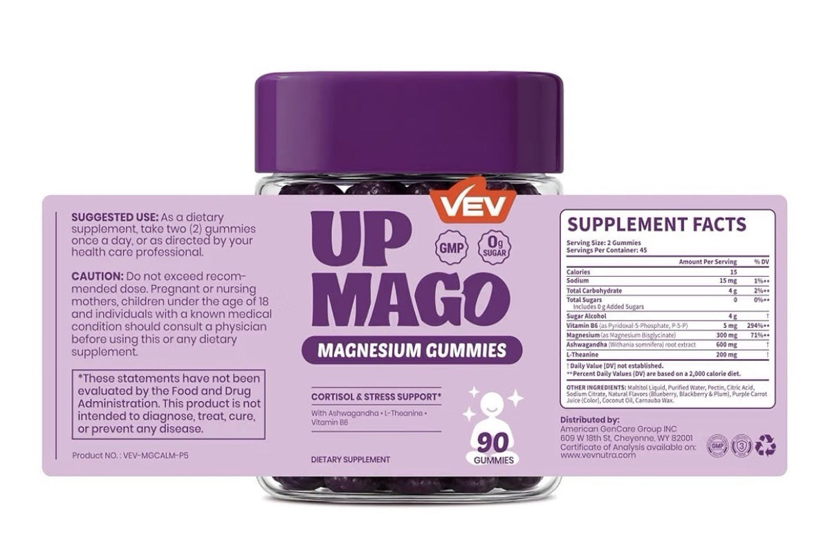 VEV UPMAGO Magnesium Gummies Cortisol & Stress Support For Adults 90 Gummies