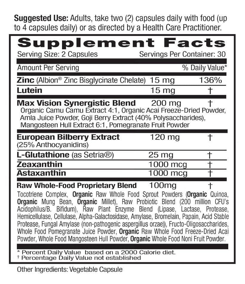 EMERALD LABS Vision Health With Zeaxanthin + Astaxanthin Eye Health 60 Caps