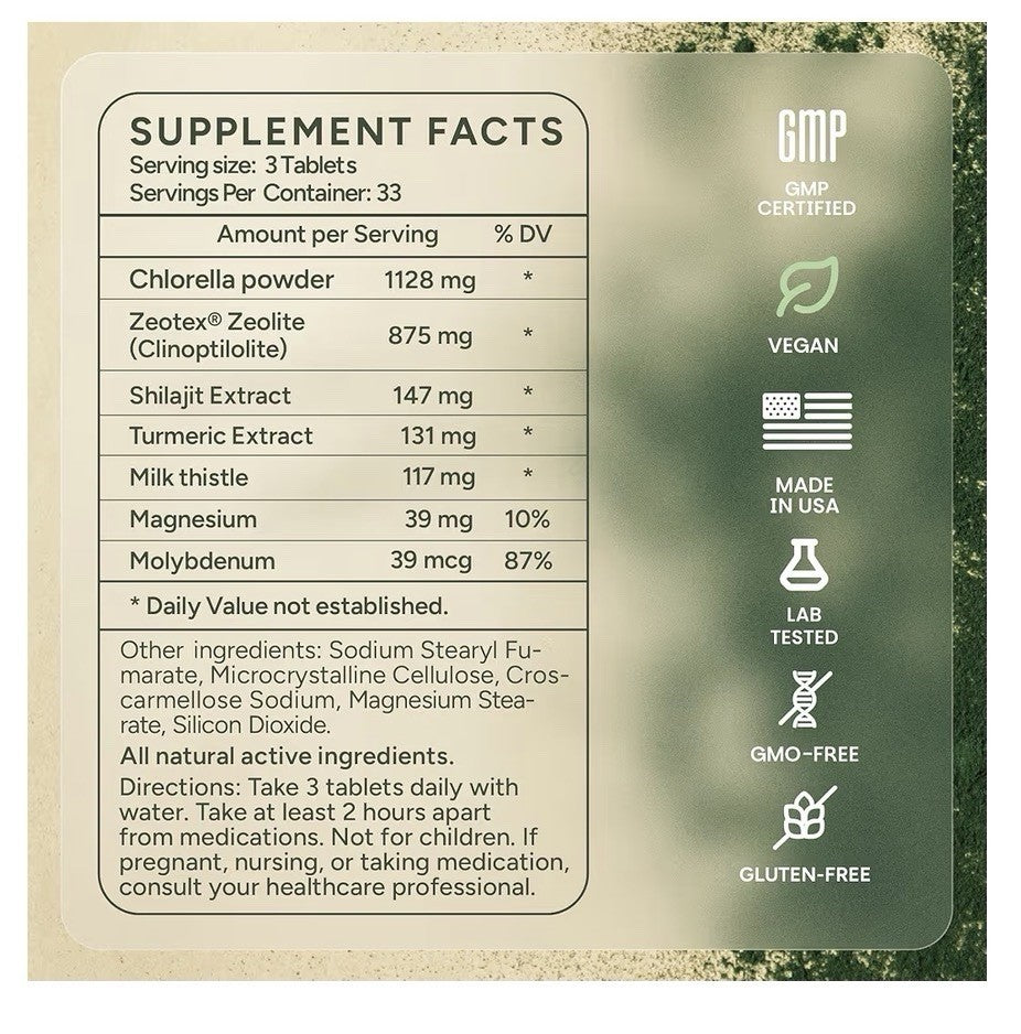 Harmonex Zeolite Detox Micropollutant Binder Gut Digestive Liver Support 100Tabs