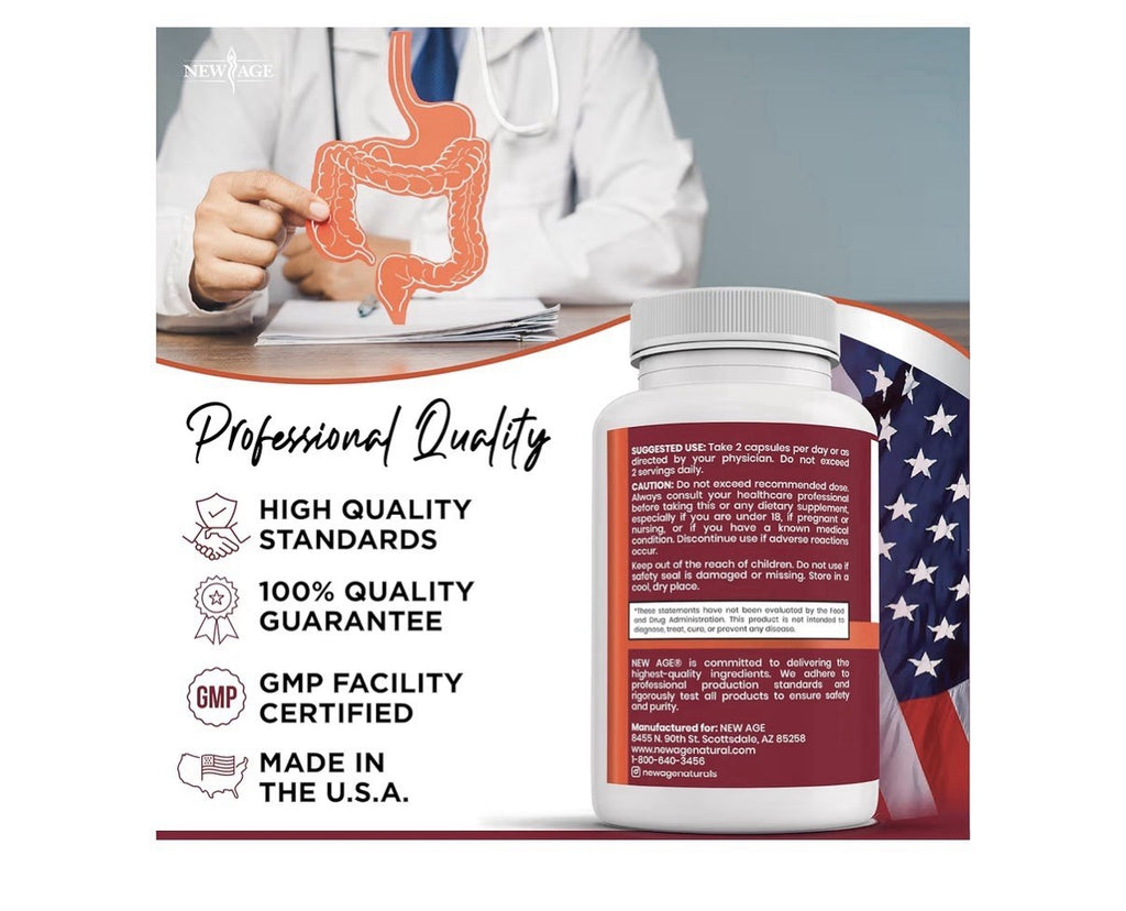 NEW AGE Digestive Enzymes for Gut Digestive Health Probiotic Prebiotics 60 Caps