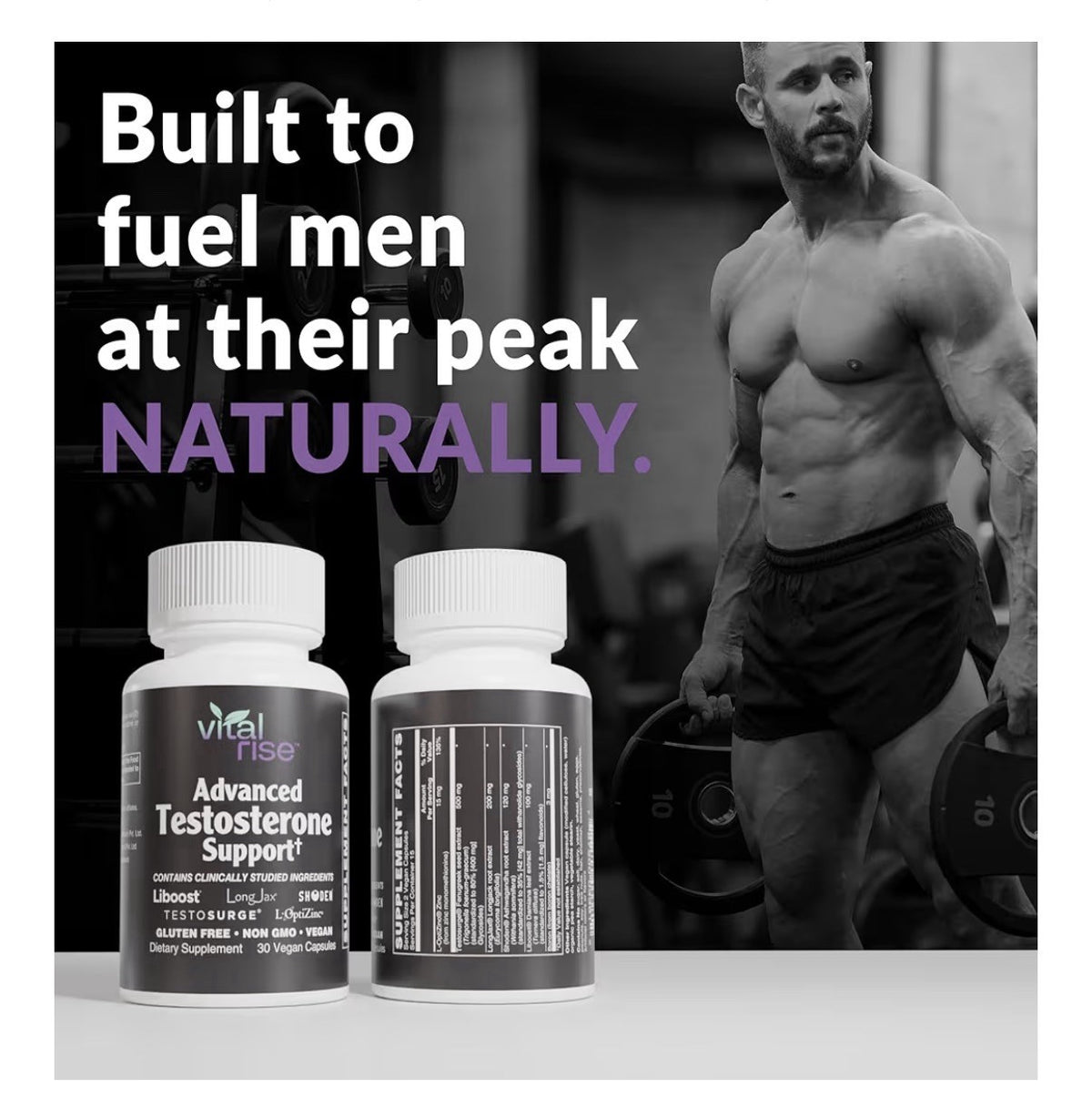 Vital Rise Testosterone Supplement for Men Advanced Testosterone Booster 30 Caps