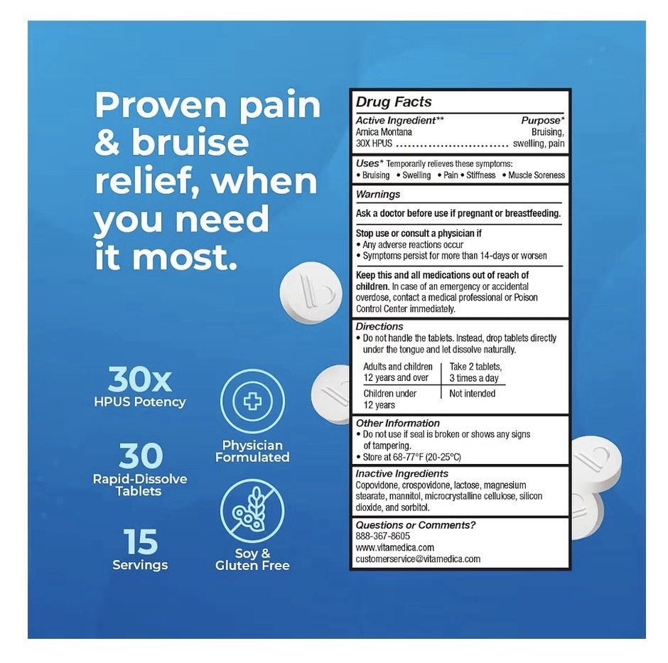 2 Packs VitaMedica Arnica Montana Blister Pack for Bruising Pain Swelling