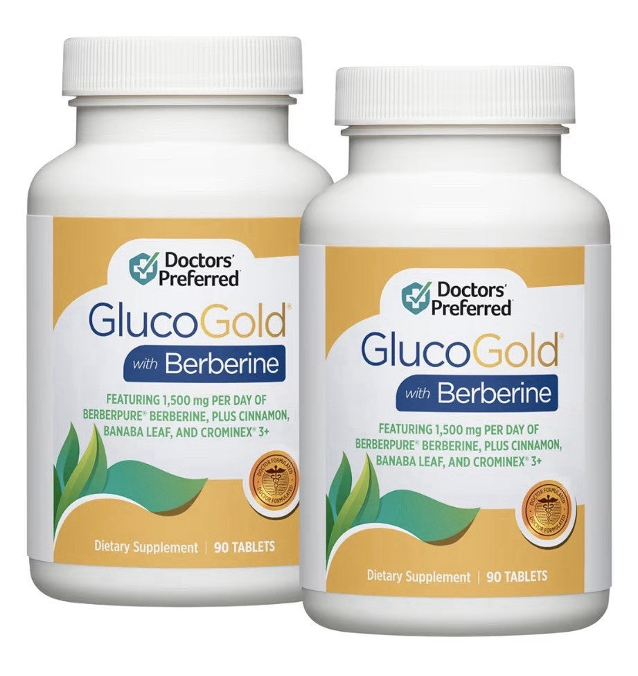 2 Pack DOCTORS' PREFERRED GlucoGold with Berberine Cinnamon Chromium Banaba Leaf