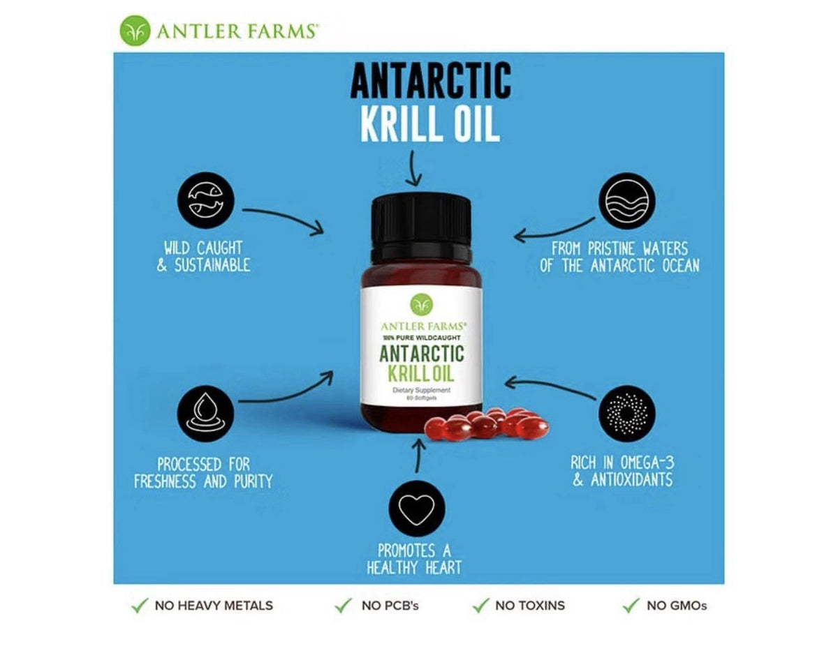 Antler Farms Antarctic Krill Oil 100% Pure Wild Caught Omega 3 EPA DHA 60softgel