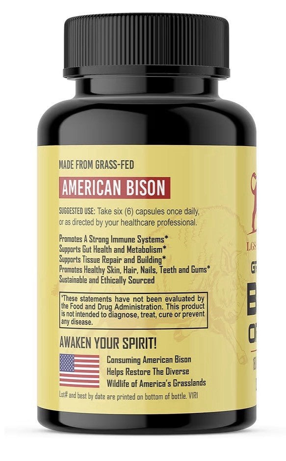 LGS Supplements Grass Fed Bison Organ Supplement For Whole Body Wellness 180caps