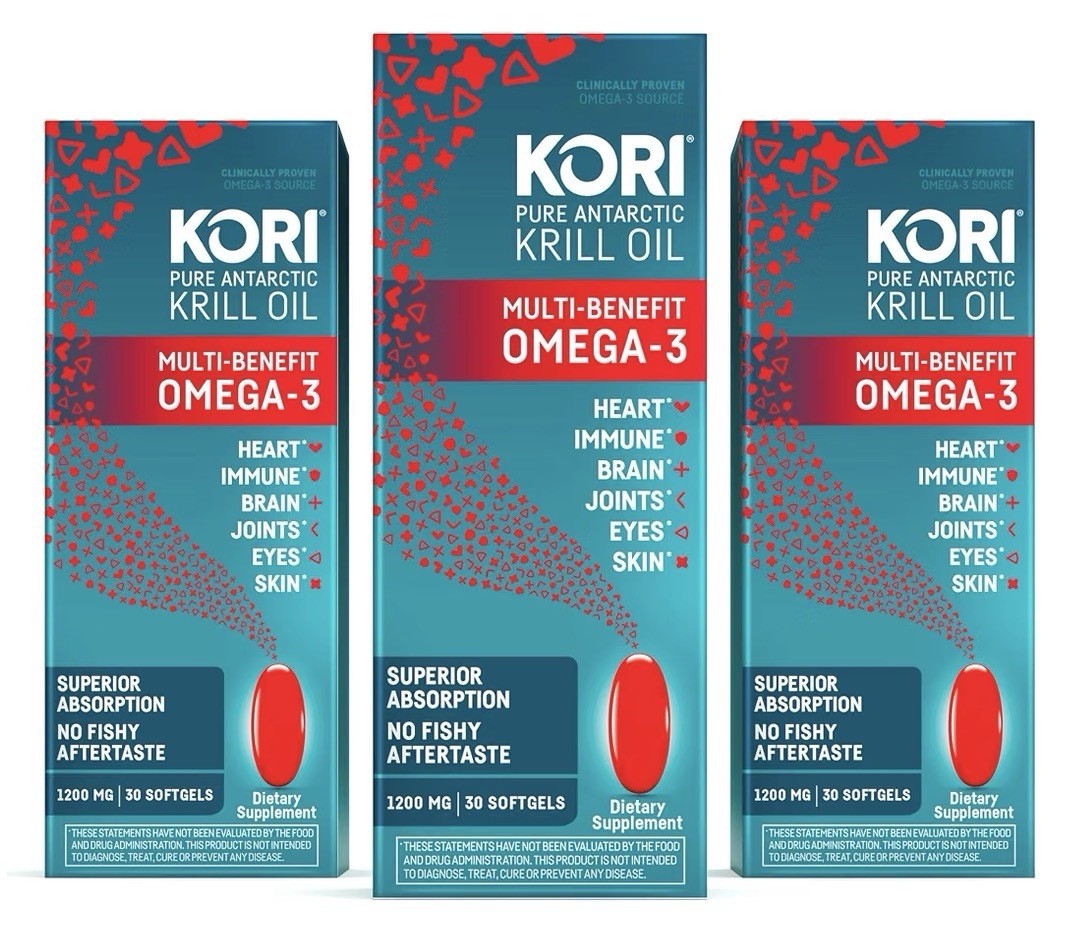 3 Pack Kori Krill Oil Omega 3 EPA DHA Heart Brain Joints Eyes Skin Health
