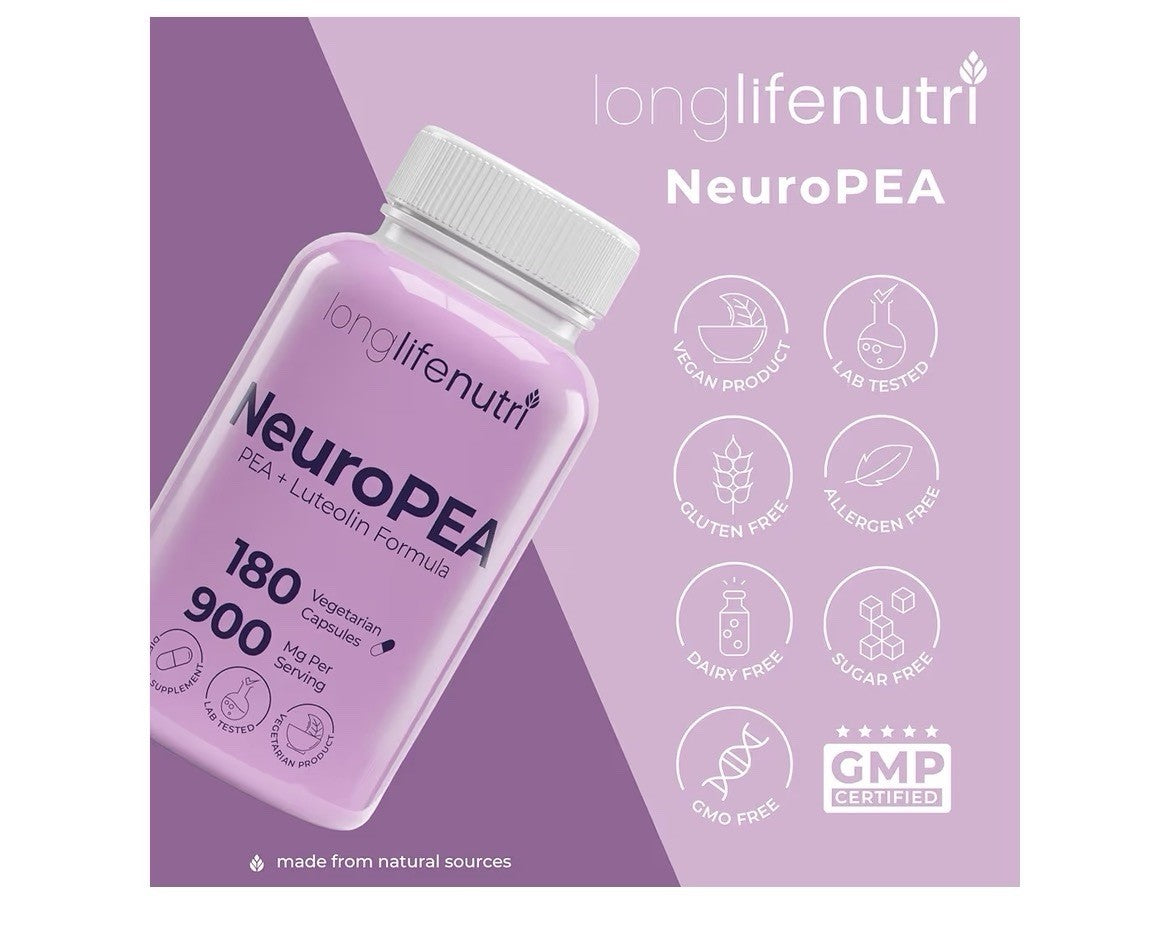LongLifeNutri NeuroPEA PEA + Luteolin Formula Palmitoylethanolamide 180 Capsules