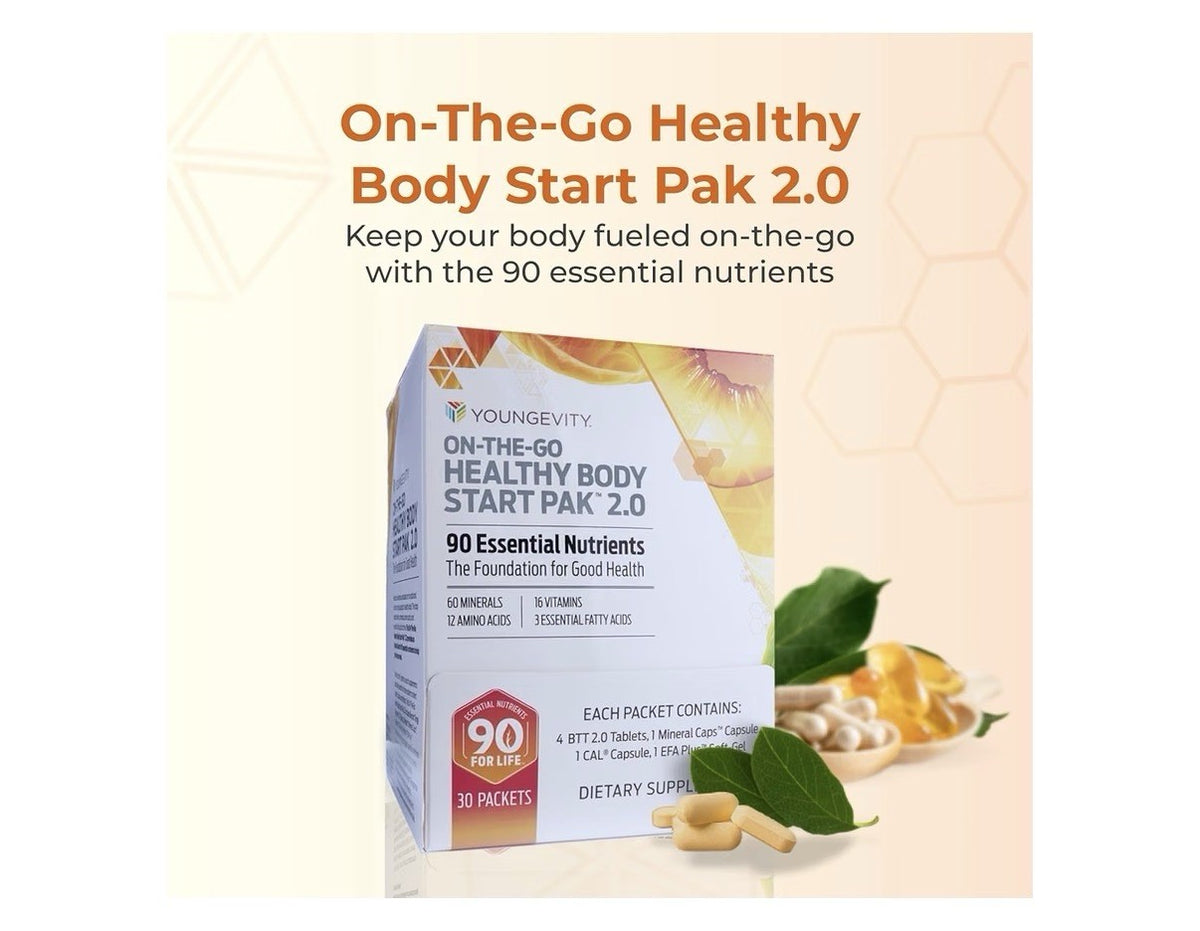 Youngevity On-The-Go Healthy Body Start Pak 2.0 90 Essentials Nutrients 30Packet