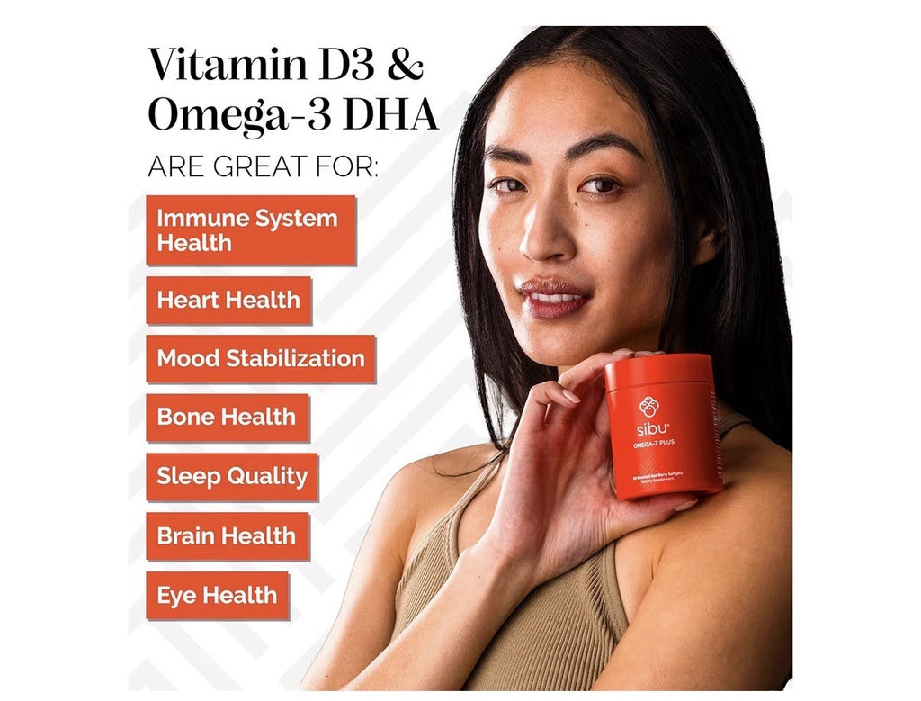 sibu Omega-7 Plus Sea Buckthorn Vitamin D3 Omega 3 DHA 60 Softgels