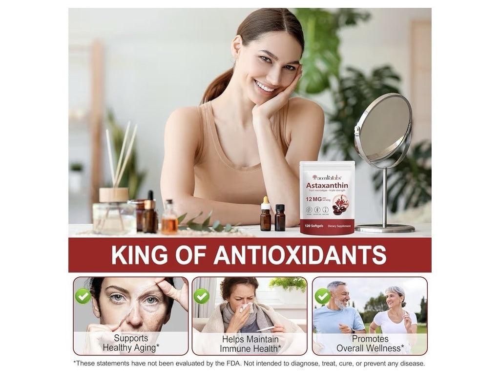 2 Pack Acentialabs Astaxanthin Triple Strength 12mg Heart Skin Vision Joints