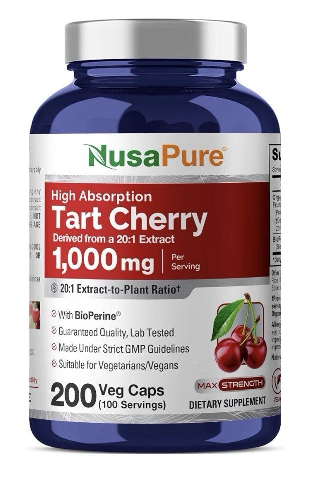 NusaPure Tart Cherry 1000mg Per Serving 200 Veg Capsules 100 Servings