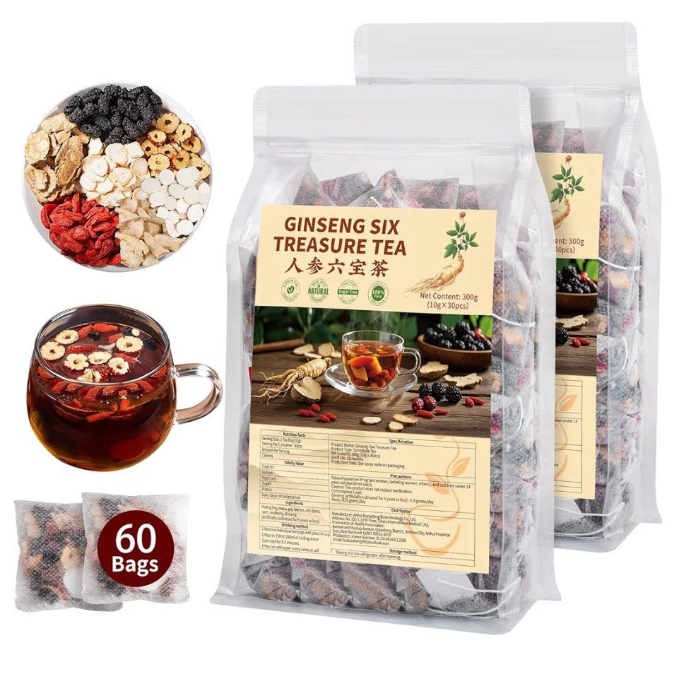 Ginseng Six Treasure Herbal Antioxidant Kidney Detox Cleanse 2Pack  60Teabgas