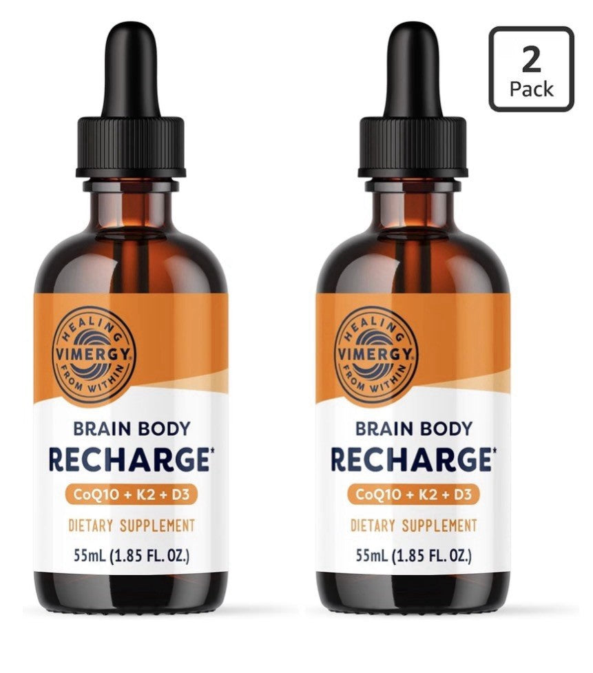 2 Pack VIMERGY Brain Body Recharge CoQ10 + K2 + D3 Cellular Energy Liquid Drops