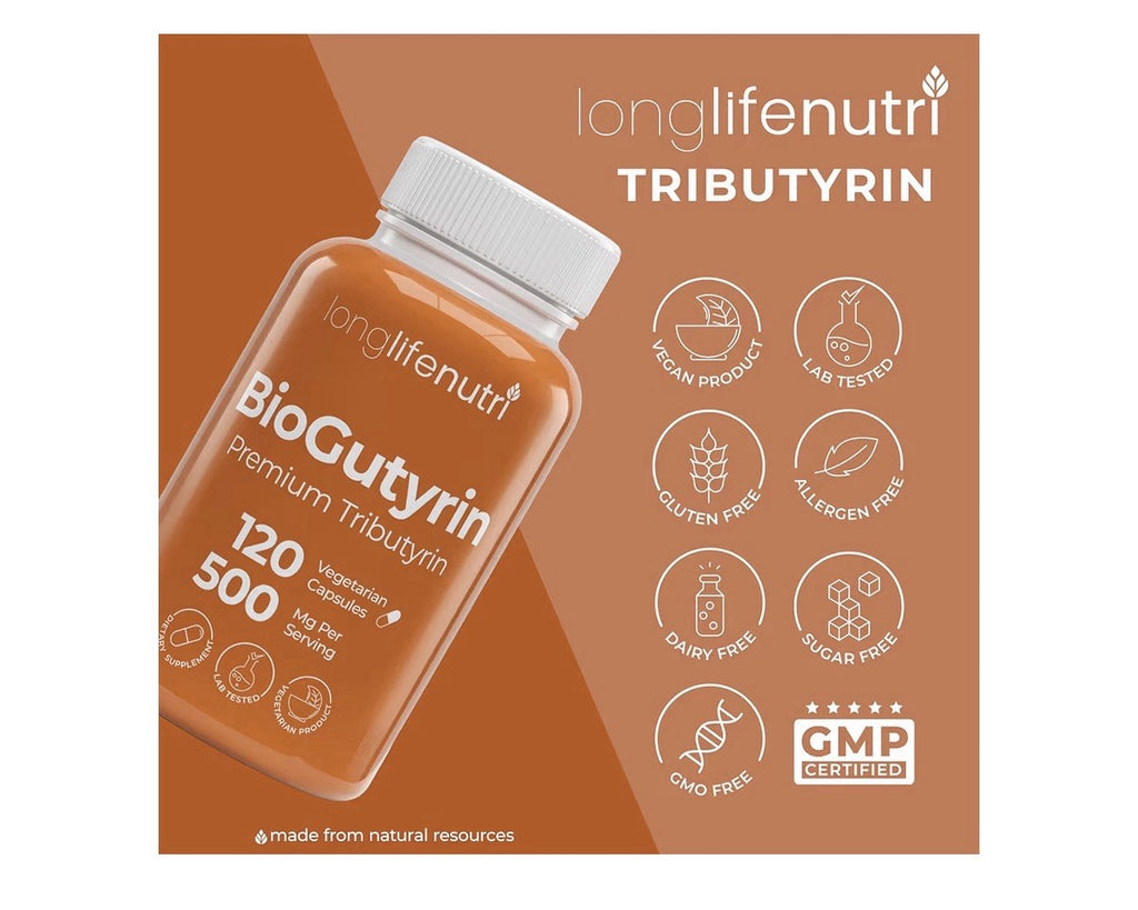 LongLifeNutri BioGutyrin Tributyrin 500mg Postbiotic Supplement 120 Capsules