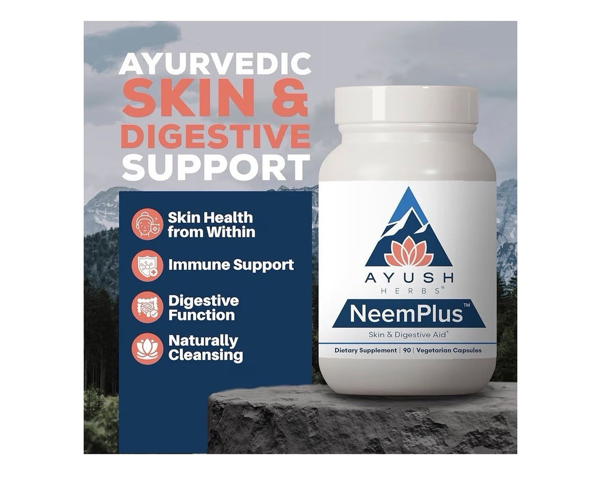 Ayush Herbs Neem Plus Skin And Digestive Aid Gut Health for Women & Men 90 Caps