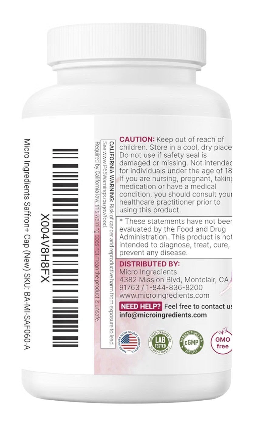 Micro Ingredients Saffron+ Advanced 88.5 mg Saffron Extract Per Serving 60 Caps