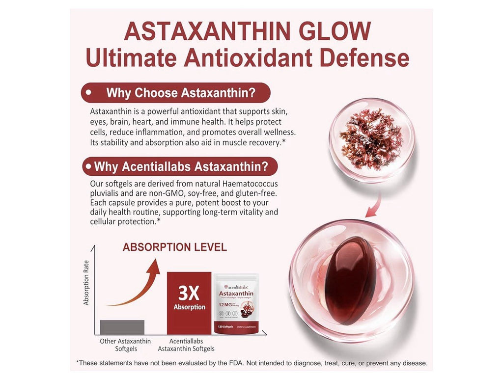 2 Pack Acentialabs Astaxanthin Triple Strength 12mg Heart Skin Vision Joints