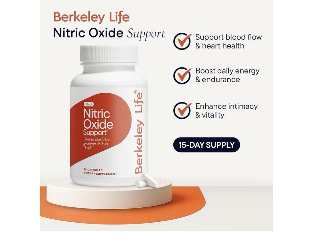 Berkeley Life Nitric Oxide Support Booster Supplement Blood Flow Energy 30 Caps