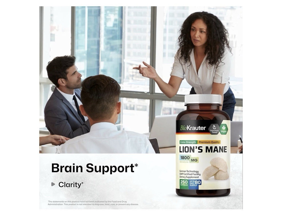 BIO KRAUTER Lion’s Mane 1800 MG  Focus Support & Brain Health 250 Capsules