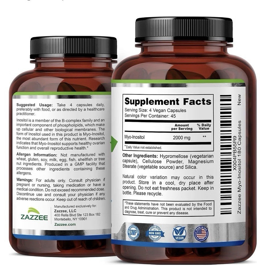 Zazzee Myo-Inositol Women’s Reproductive Health Healthy Ovarian Function 180caps