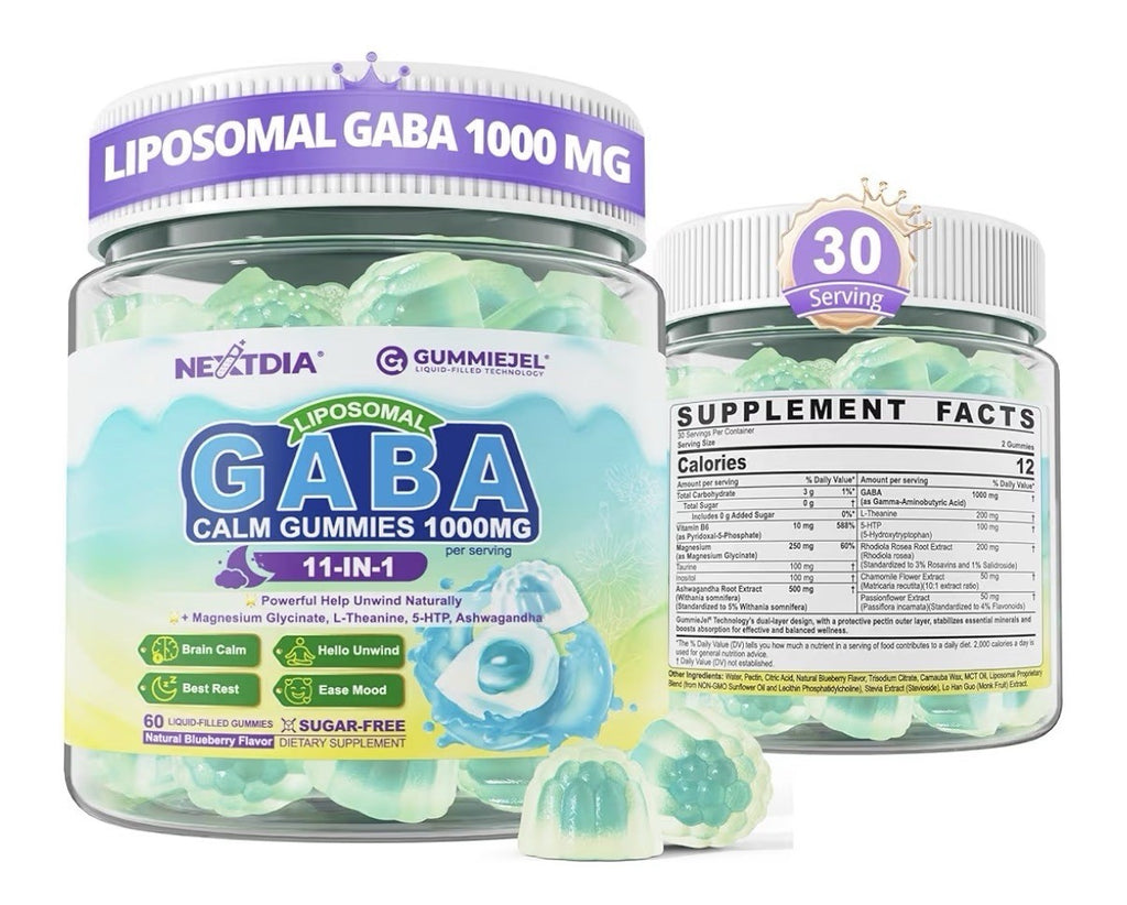Nextdia GABA Clam Gummies 1000mg MelatoninFree Sleep Aid Calm Mood 60 Gummies