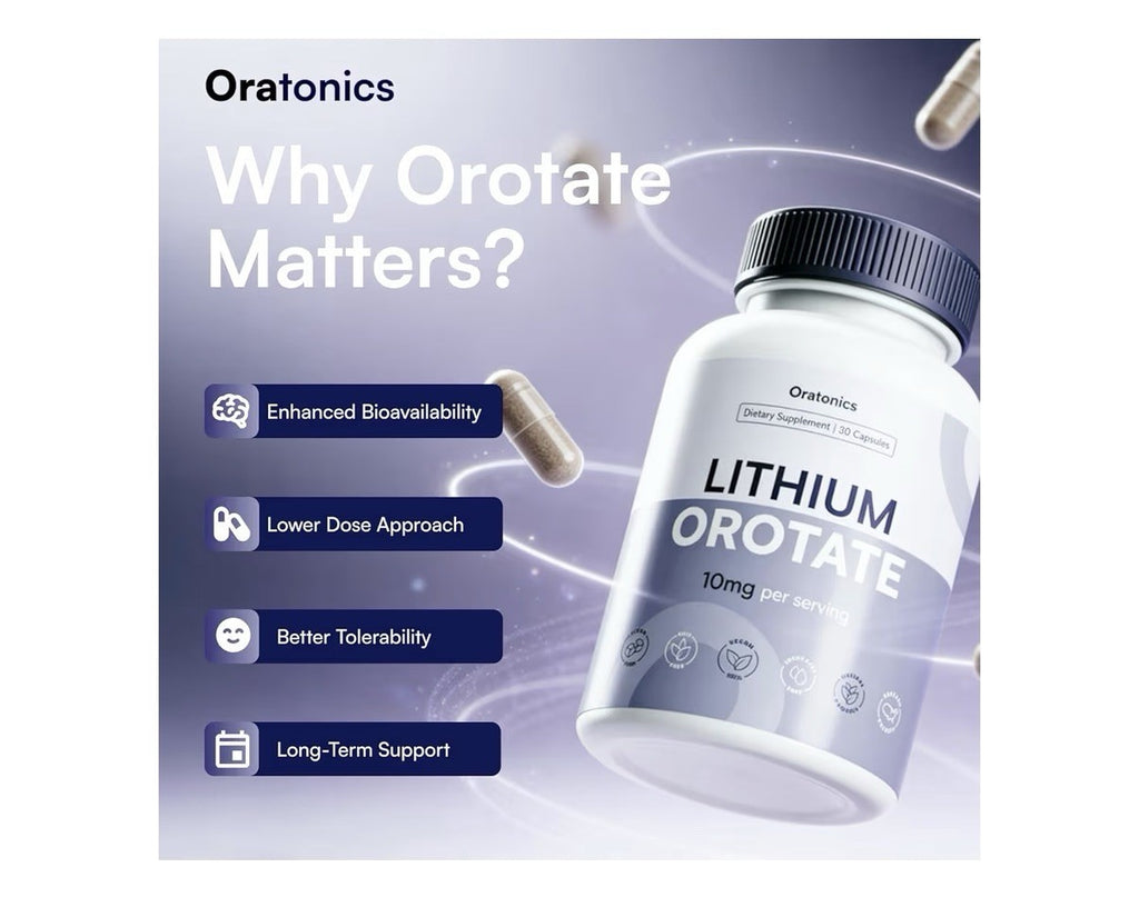 ORATONICS Lithium Orotate 10mg Trace Mineral Supplement Cognitive Clarity 60caps