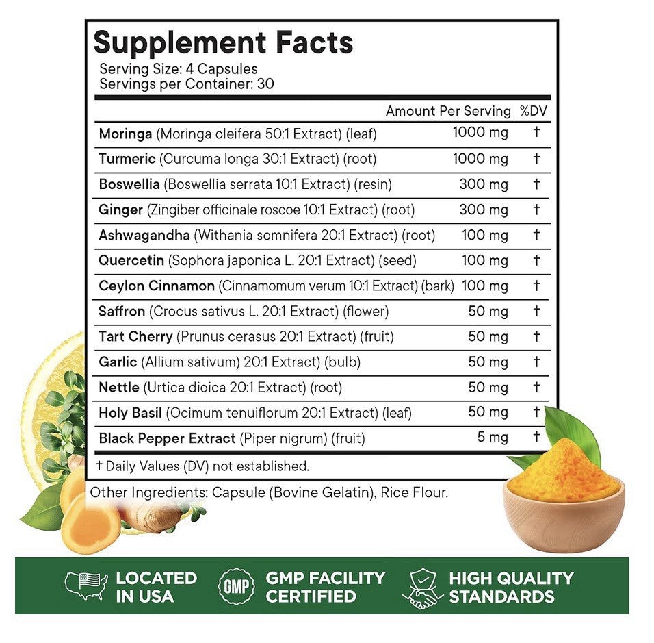 2 Packs Superfood MD Moringa Supplement Turmeric Ginger Boswellia Saffron Basil