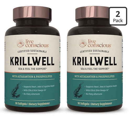 2 Pack Live Conscious KrillWell Krill Oil Omega3 Heart Joint Cognitive Health