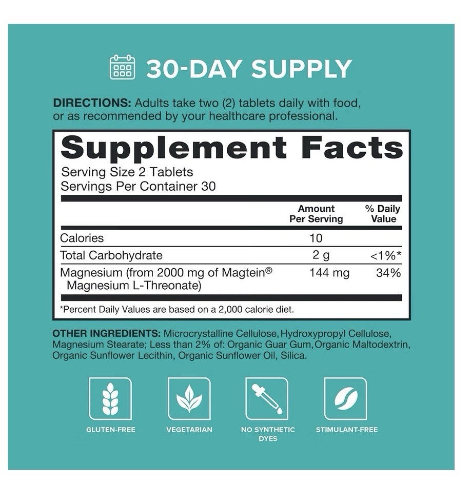Qunol Q-Mag Magnesium L-Threonate Magtein Cognitive Memory Productivity 60Tablet
