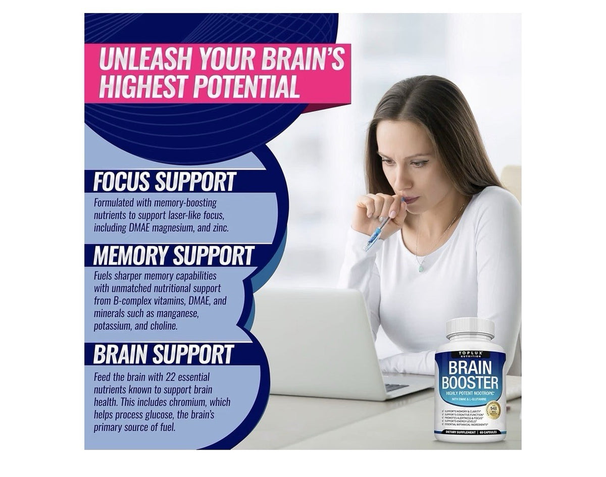 Toplux Brain Booster Highly Potent Nootropic Memory Clarity Cognitive 60 Capsule
