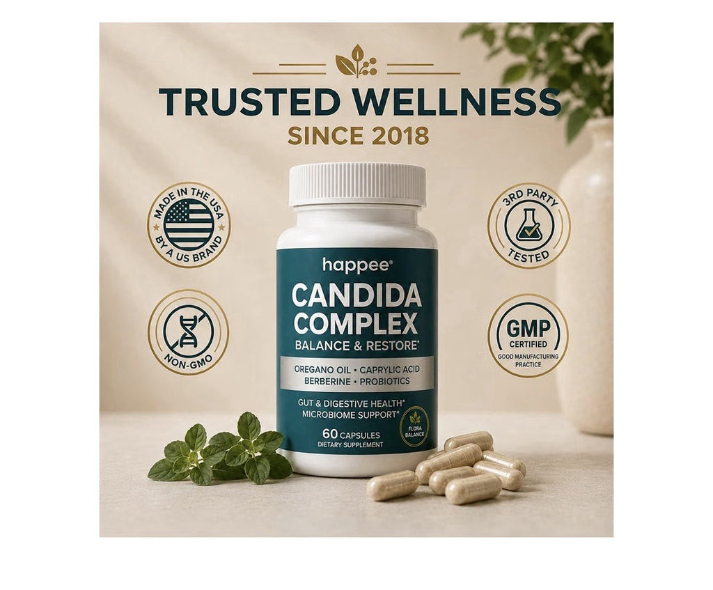 Happee Candida Complex Balance & Restore Gut Digestive Health Microbiome Support