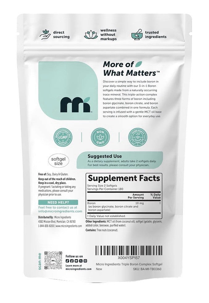 Micro Ingredients Triple Boron Complex 10mg Per Serving 360 Softgels Women & Men