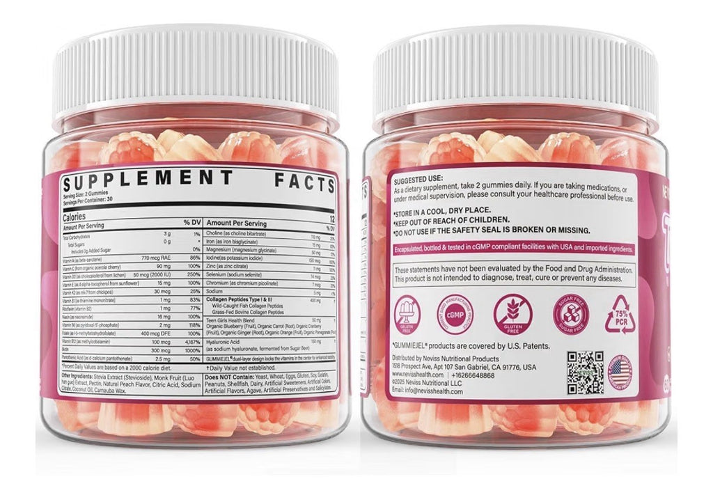 Neviss Teen Girl 12-17 Multivitamin Iron + Collagen 60 Gummines