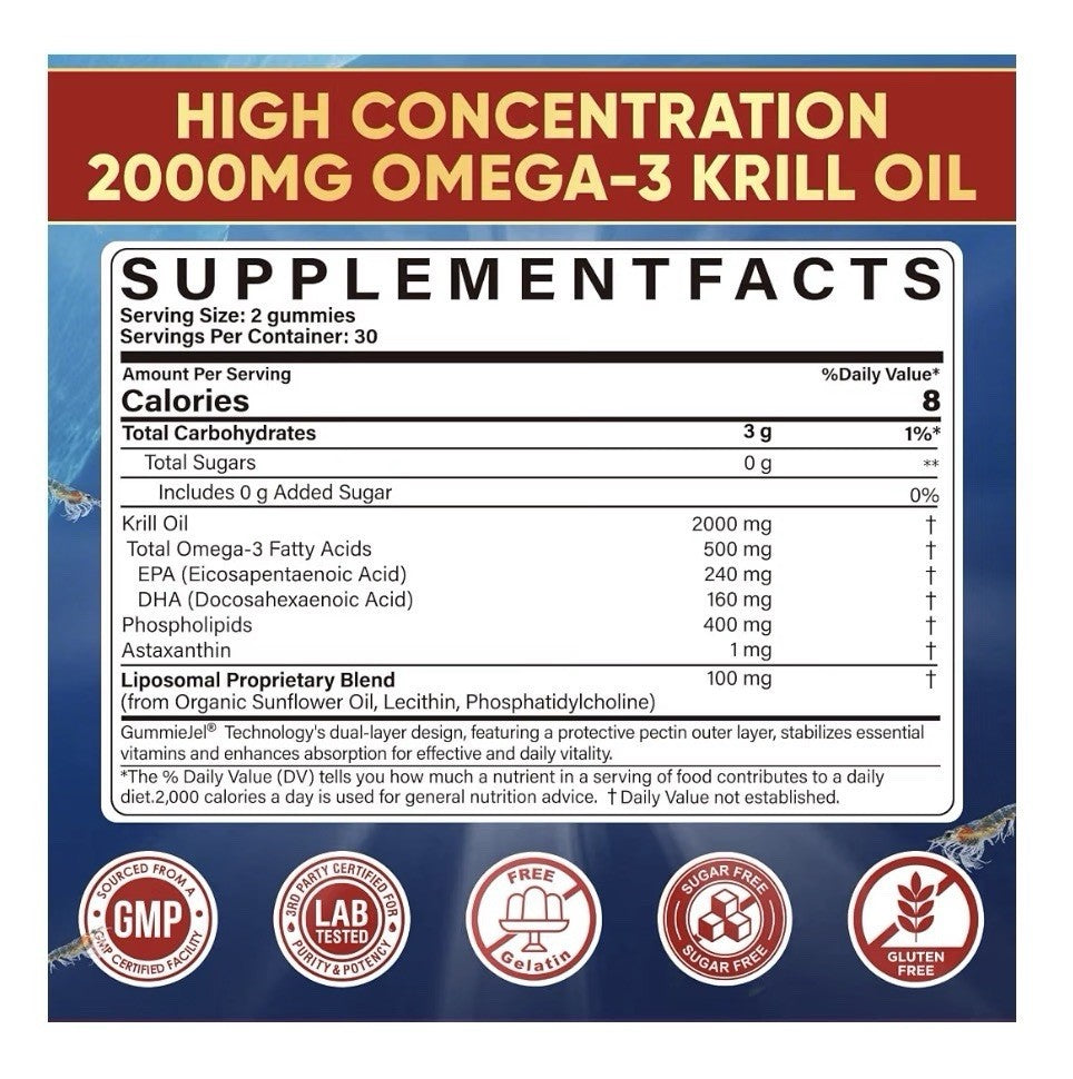 Nextdia Omega 3 Antarctic Krill Oil Gummies Fish Oil 60 Gummies