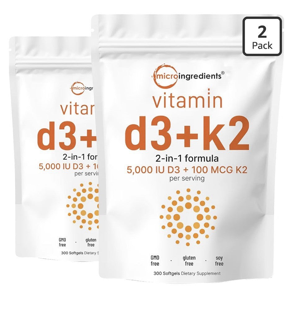 Micro Ingredients Vitamin D3 + K2 MK-7 5,000 IU D3 Per Serving 2 Pack