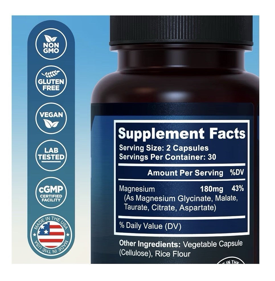 MyoActivo Magnesium 5 Complex Chelated Support Muscles Bones Nerves 60 capsules