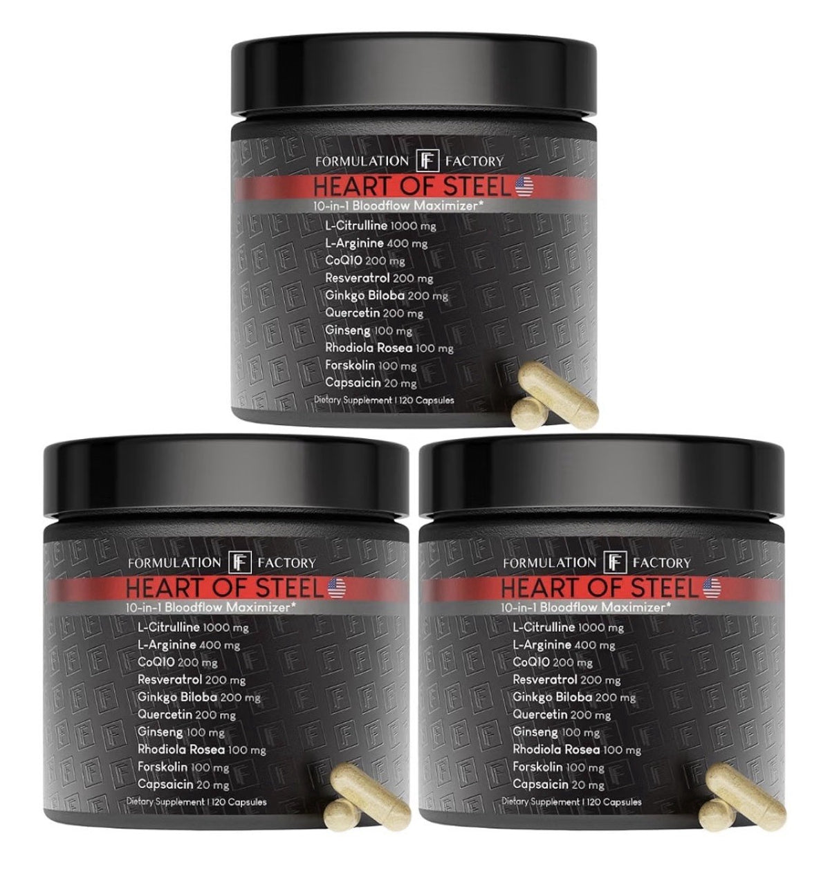 3 Pack Formulation Factory Heart of Steel Nitric Oxide 10-in-1 For Men Women