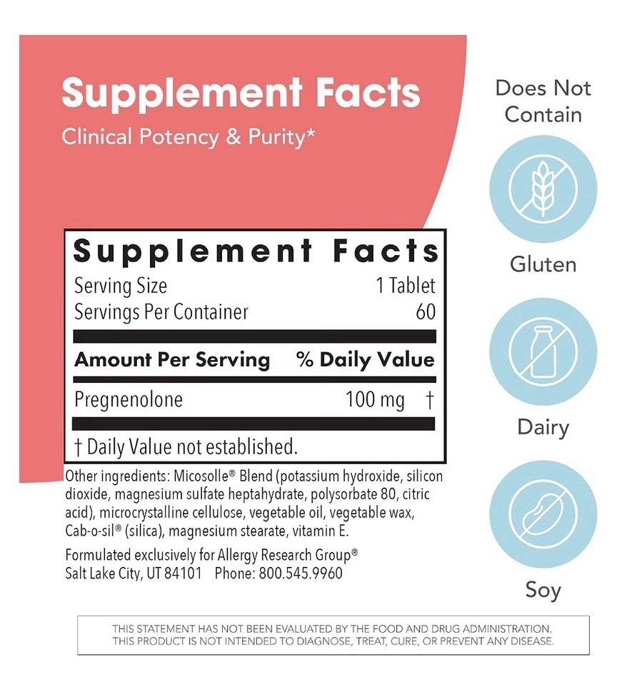 Allergy Research Group Pregnenolone 100 mg Micronized Hormone Precursor Support