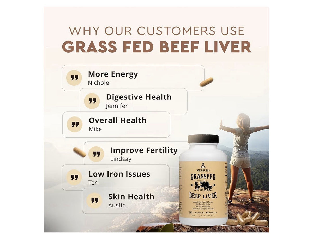 Ancestral Supplements Beef Liver Grass Fed Full Body Wellness 180 Capsules
