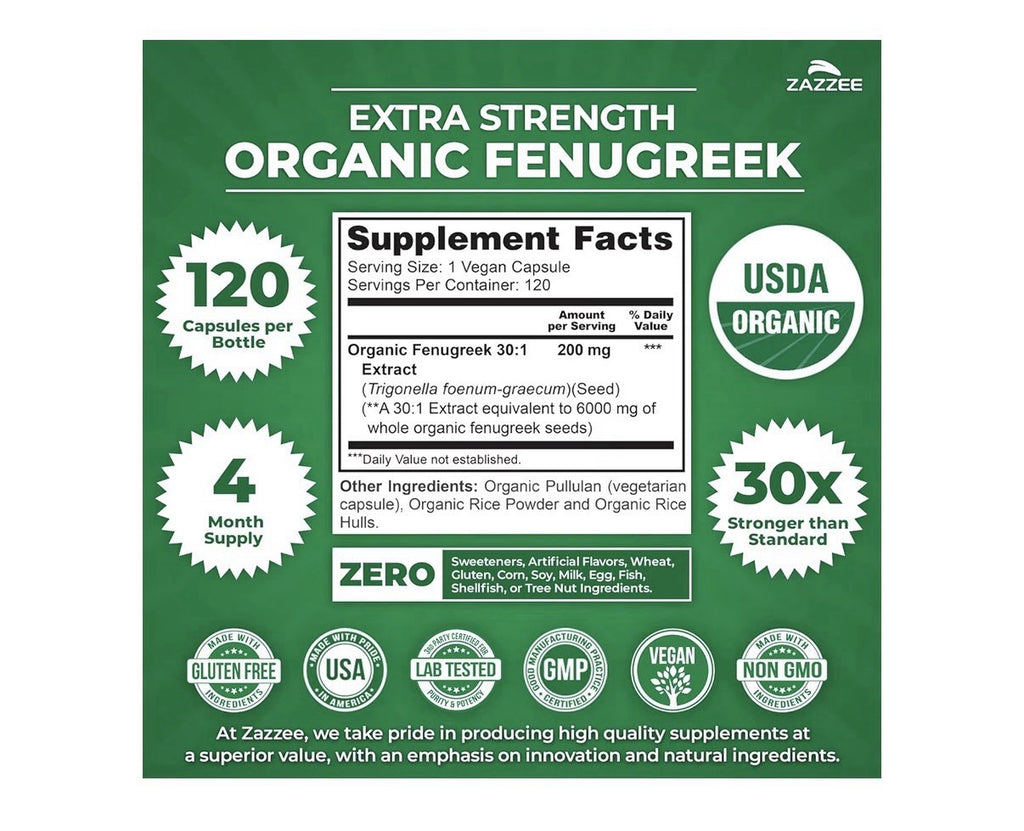 2Pack Zazzee Fenugreek Extra Strength Healthy Lactation Overall Health Wellbeing